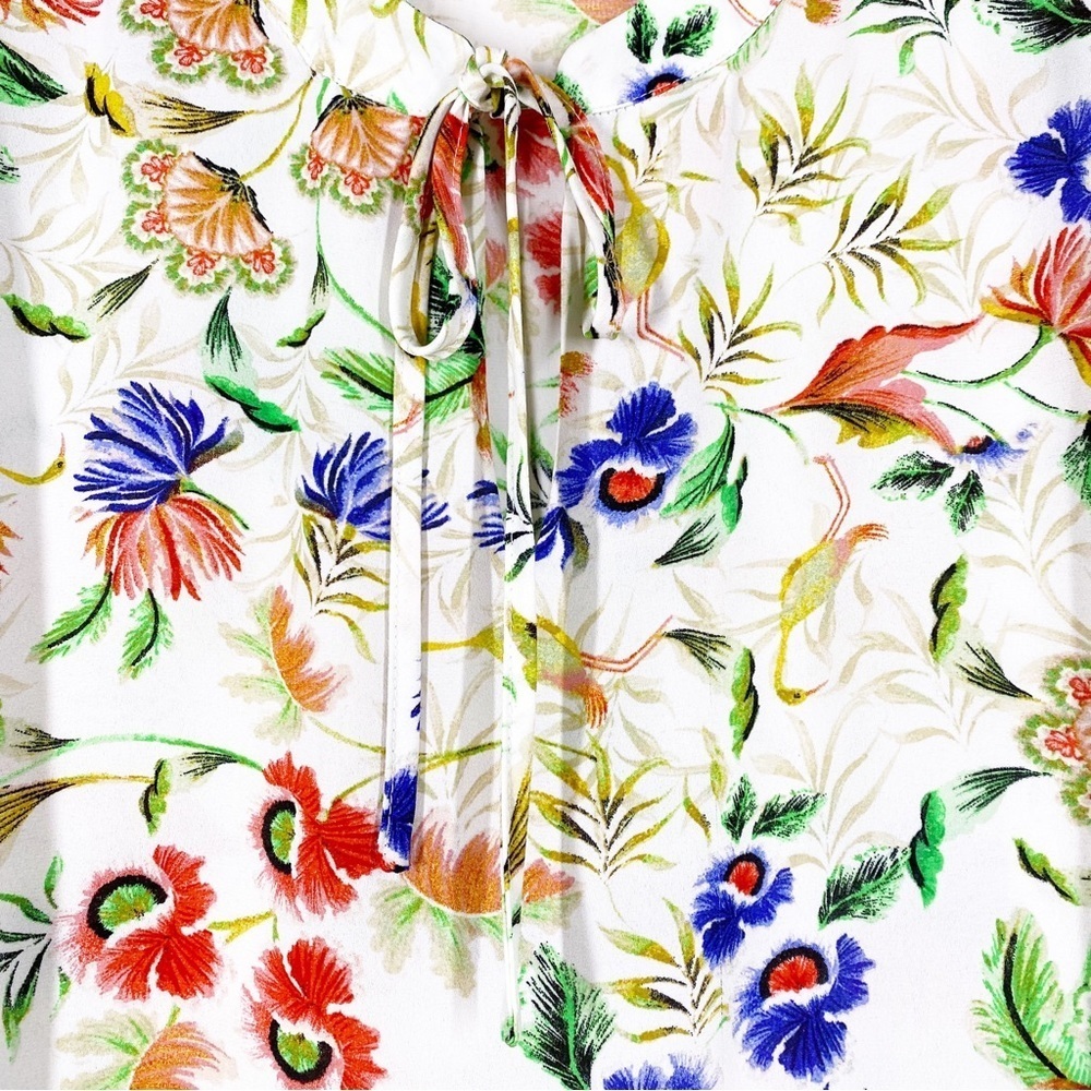 Rose & Olive Floral Print Tie Front Long Sleeves Blouse M - Picture 5 of 13